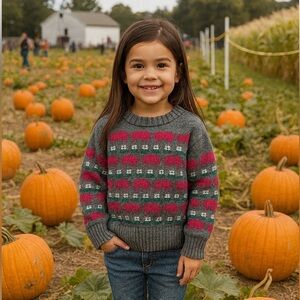 Jan Horrox Vintage Wool Sweater Pigs Striped Rare 80s UK Grey/Pink Cute Kids Med